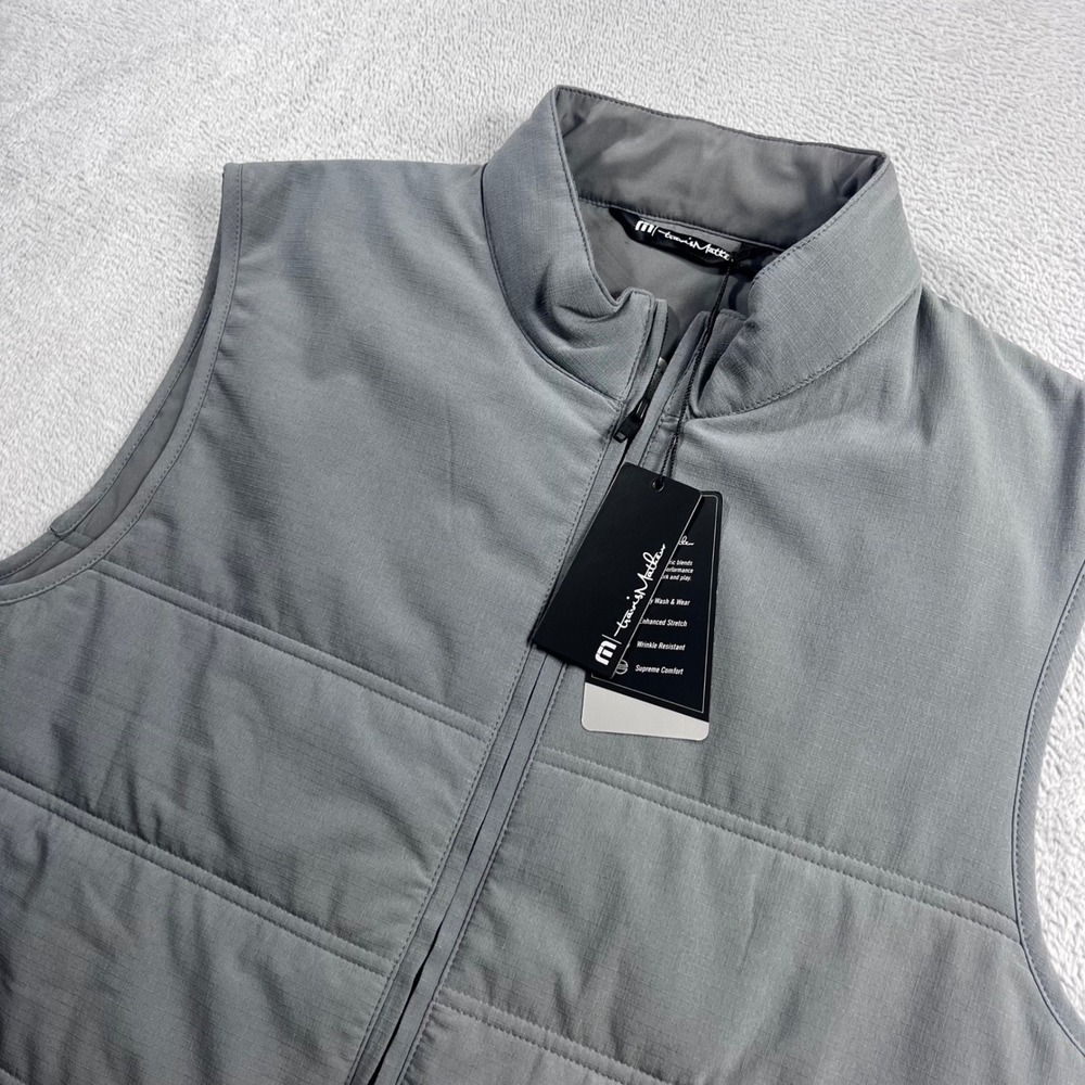 TravisMathew Cold Bay Vest Mens Medium Quiet Shade Grey Quilted Golf TM1MW453